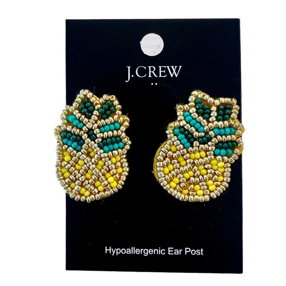 NWT J. Crew Pineapple Glass Seed Beaded Statement Earrings - Picture 2 of 6